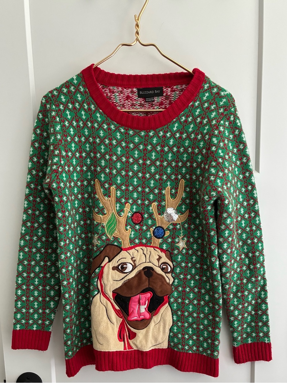 Pug Reindeer Holiday ugly Sweater Christmas  women XL